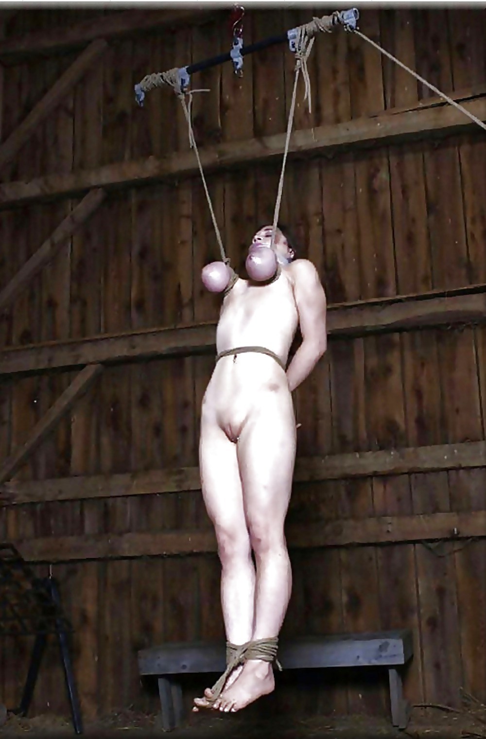 Bdsm hanging by tits